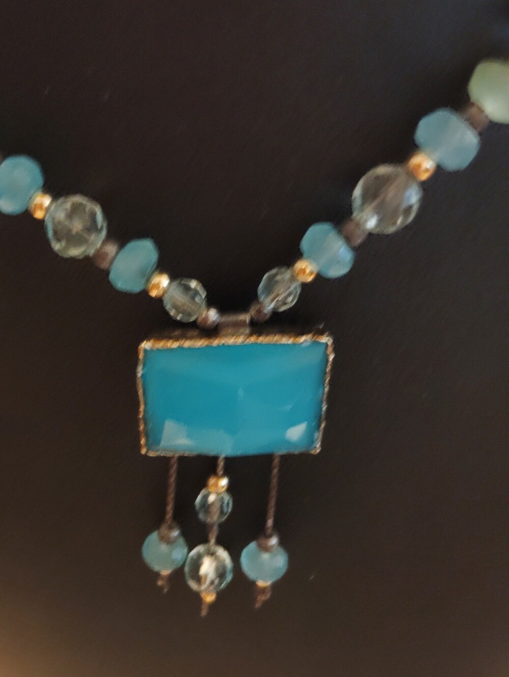 Blue Beaded Pendant Necklace 925 Sterling Blue Stone